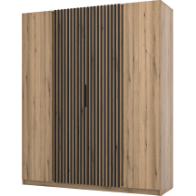 Szafa czterodrzwiowa 2 fronty z lamelami Dąb Evoke / Dąb Evoke / Czarny KAJA Podstawowe