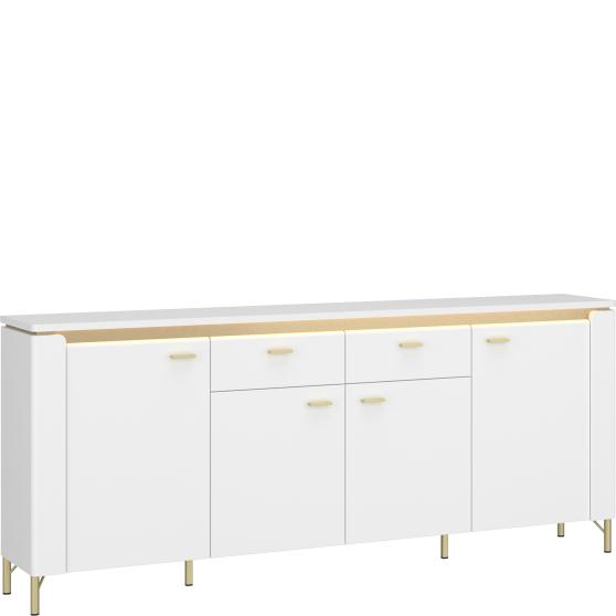 Komoda 4-drzwiowa z oświetleniem Biały Połysk LAZK03 LAZIO Podstawowe