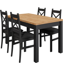 Zestaw stół prostokątny rozkładany MINI Craft Złoty/Czarny i 4 krzesła tapicerowane do jadalni ALINA Podstawowe