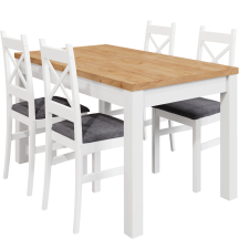 Zestaw stół prostokątny rozkładany MINI Craft Złoty/Biały i 4 krzesła tapicerowane do jadalni ALINA Podstawowe