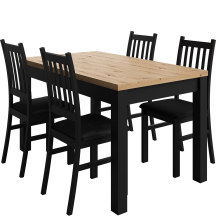 Zestaw stół prostokątny rozkładany MINI Artisan/Czarny i 4 krzesła do jadalni BETI Podstawowe