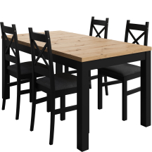 Zestaw stół prostokątny rozkładany AGAT Artisan/Czarny i 4 krzesła tapicerowane do jadalni ALINA Podstawowe