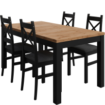 Zestaw stół prostokątny rozkładany AGAT Wotan/Czarny i 4 krzesła tapicerowane do jadalni ALINA Podstawowe