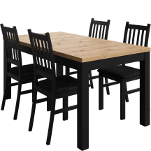 Zestaw stół prostokątny rozkładany AGAT Artisan/Czarny i 4 krzesła do jadalni BETI Podstawowe