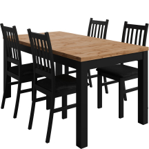 Zestaw stół prostokątny rozkładany AGAT Wotan/Czarny i 4 krzesła do jadalni BETI Podstawowe
