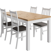 Zestaw stół prostokątny rozkładany AGAT Artisan/Biały i 4 krzesła do jadalni BETI Podstawowe