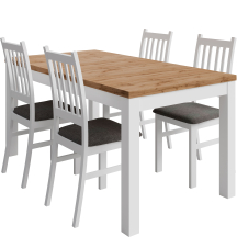Zestaw stół prostokątny rozkładany AGAT Wotan/Biały i 4 krzesła do jadalni BETI Podstawowe