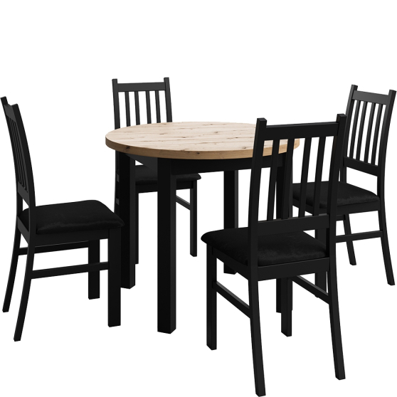 Zestaw stół okrągły PERLA Artisan/Czarny i 4 krzesła do jadalni BETI Podstawowe