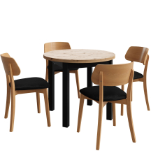 Zestaw stół okrągły PERLA Artisan/Czarny i 4 krzesła tapicerowane do jadalni MADI Podstawowe