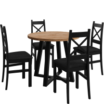 Zestaw stół okrągły JASPIS Wotan/Czarny i 4 krzesła tapicerowane do jadalni ALINA Podstawowe