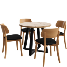 Zestaw stół okrągły JASPIS Artisan/Czarny i 4 krzesła tapicerowane do jadalni MADI Podstawowe
