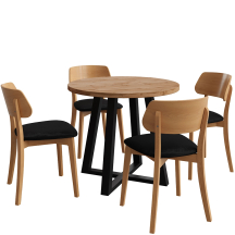 Zestaw stół okrągły JASPIS Wotan/Czarny i 4 krzesła tapicerowane do jadalni MADI Podstawowe