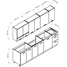 Zestaw mebli kuchennych 2,6 Biały / Brąz MAX Podstawowe