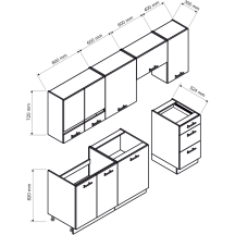 Zestaw mebli kuchennych 1,8/2,4 Biały / Ciemny Niebieski Mat MAX Podstawowe