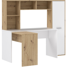 Biurko narożne z regałem NET106 Dąb Artisan / Biały ERBB541-C979 Podstawowe