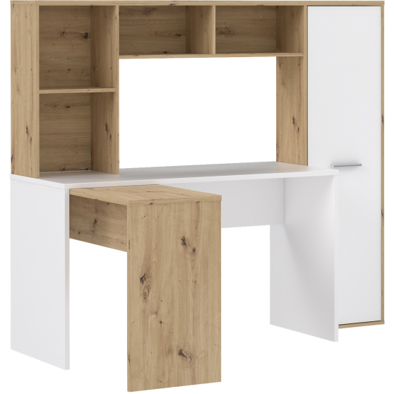 Biurko narożne z regałem NET106 Dąb Artisan / Biały ERBB541-C979 Podstawowe