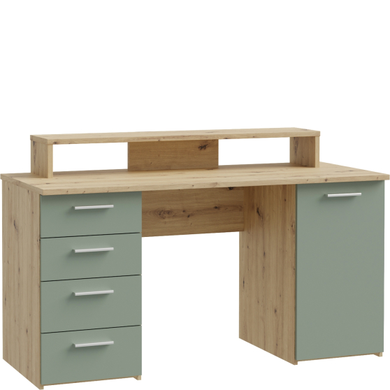 Biurko z nadstawką na monitor NET106 Dąb Artisan / Szałwia MT980-M888 Podstawowe