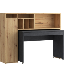 Biurko na kółkach z regałem TRYNIDAD EGRB331L-C982A Lewe Dąb Artisan / Beton Podstawowe