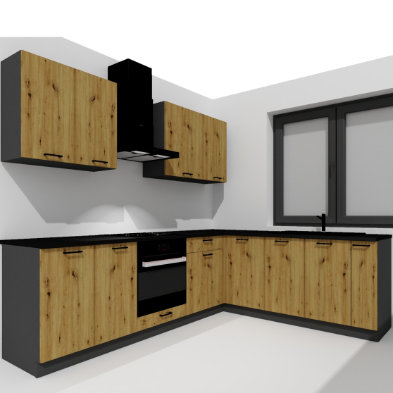 Zestaw mebli kuchennych 2,0 x 2,6 Dąb Artisan / Grafit ANIKA Podstawowe