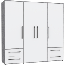 Szafa ubraniowa 4-drzwiowa MKSS841-C264 Biały / Beton Jasnoszary JUPITER Podstawowe