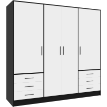 Szafa ubraniowa 4-drzwiowa JPTS86T-T10 Biały / Czarny JUPITER Podstawowe
