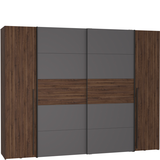 Szafa z drzwiami przesuwnymi i uchylnymi NRGS82511-M354 Szary / Orzech Bakersfield NARAGO Podstawowe