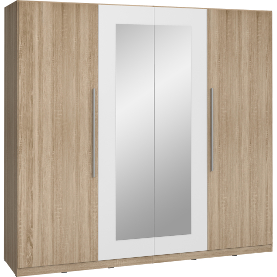 Szafa 4-drzwiowa z lustrem HELEN Dąb Sonoma / Biały Uni HLNS84-Q45F Podstawowe