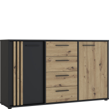 Komoda 4 szuflady 2 szafki CDGK231-M624 Dąb Artisan / Czarny CARDIGAN Podstawowe
