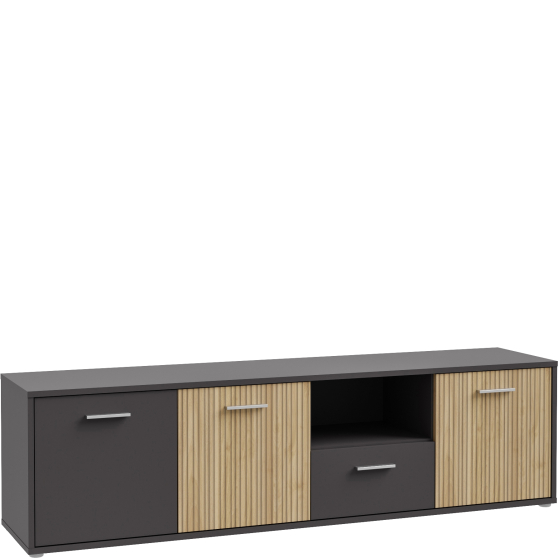 Szafka RTV duża QDRT041-M875 Dąb Lamelowy Jasny / Uni Wolfram Szary QUADRO 2 Podstawowe