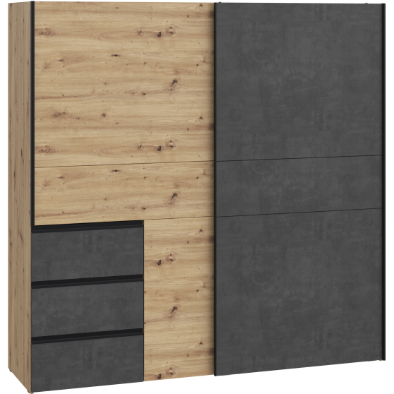 Szafa przesuwna 2-drzwiowa 200 cm W2QS323E71-C752 Dąb Artisan / Beton Ciemnoszary WINN 2 Podstawowe