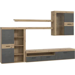 Meblościanka ZUMBA z oświetleniem Dąb Artisan / Beton Ciemnoszary ZMBM014LB-C752 ZUMBA Podstawowe