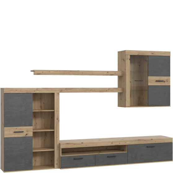 Meblościanka ZUMBA z oświetleniem Dąb Artisan / Beton Ciemnoszary ZMBM014LB-C752 ZUMBA Podstawowe