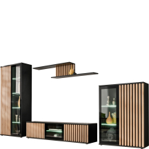 Meblościanka CAMERON z oświetleniem Hickory Jackson / Czarny CAMERON Podstawowe