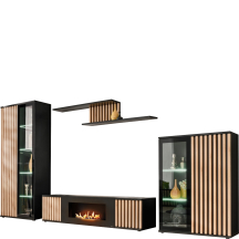 Meblościanka CAMERON z biokominkiem i oświetleniem Hickory Jackson / Czarny CAMERON Podstawowe