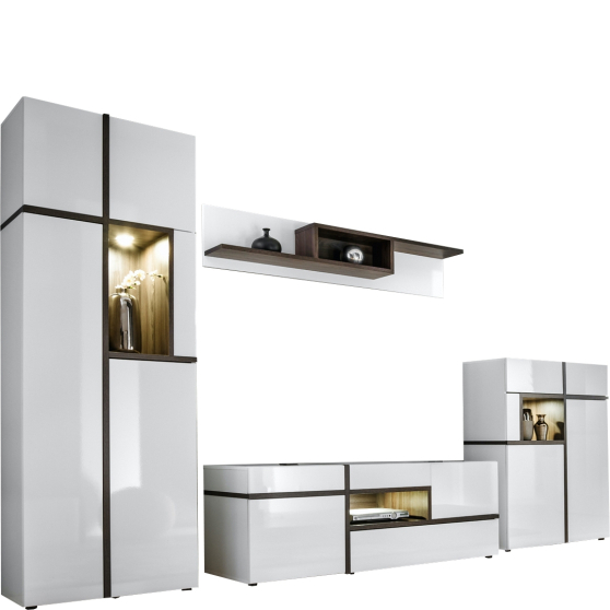 Meblościanka CROSS z oświetleniem Biały Połysk CROSS BIAŁY POŁYSK Podstawowe