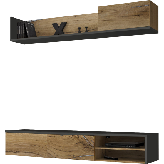 Meblościanka DALLAS Antracyt / Dąb Flagstaff DALLAS Podstawowe