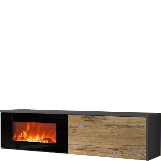 Szafka RTV z kominkiem elektrycznym Antracyt / Dąb Flagstaff DALLAS Podstawowe