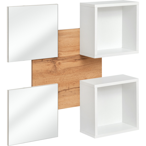 Panel ścienny z dwoma lustrami i dwoma półkami TYP 07 Biały / Dąb Wotan EASY BIAŁY Podstawowe