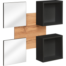 Panel ścienny z dwoma lustrami i dwoma półkami TYP 07 Czarny / Dąb Wotan EASY CZARNY Podstawowe