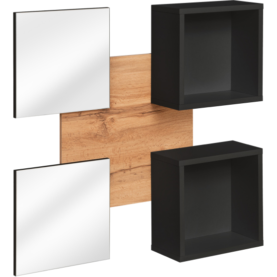 Panel ścienny z dwoma lustrami i dwoma półkami TYP 07 Czarny / Dąb Wotan EASY CZARNY Podstawowe