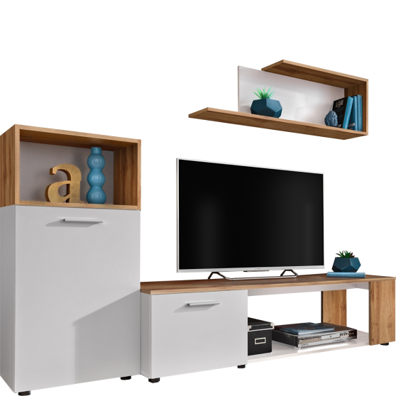 Meblościanka MAZE MZ1 Biały Mat / Dąb Wotan MAZE Podstawowe