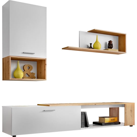 Meblościanka MAZE MZ2 Biały Mat / Dąb Wotan MAZE Podstawowe