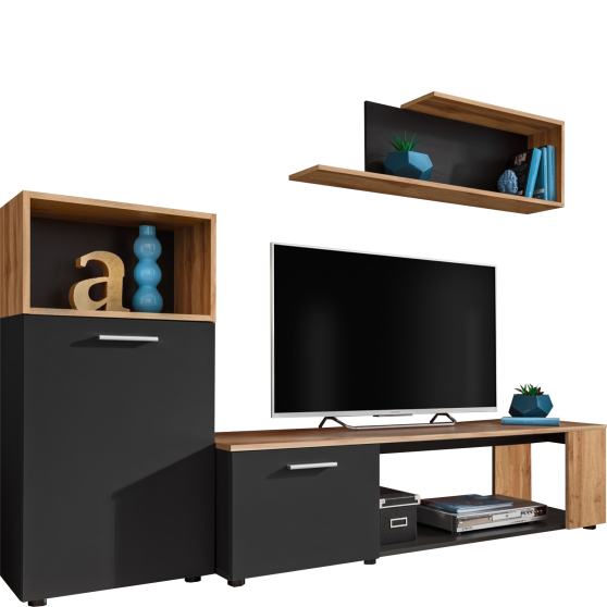 Meblościanka MAZE MZ1 Czarny Mat / Dąb Wotan MAZE Podstawowe