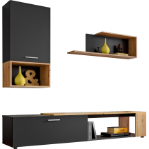 Meblościanka MAZE MZ2 Czarny Mat / Dąb Wotan MAZE Podstawowe