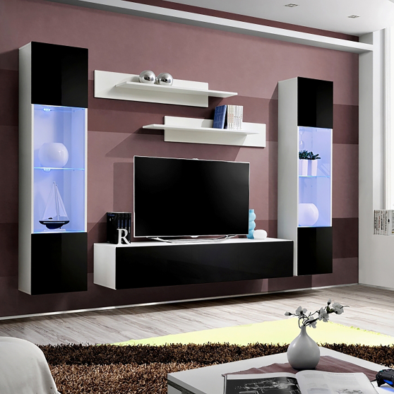 Meblościanka z oświetleniem A3 Biały / Czarny Połysk FLY BIAŁY / CZARNY POŁYSK Podstawowe