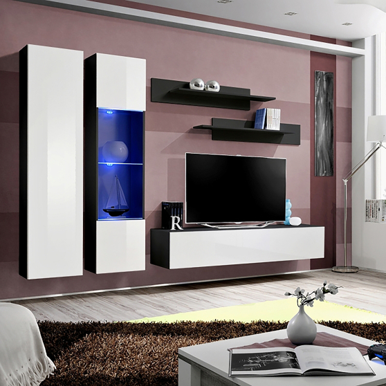 Meblościanka z oświetleniem A5 Czarny / Biały Połysk FLY CZARNY / BIAŁY POŁYSK Podstawowe