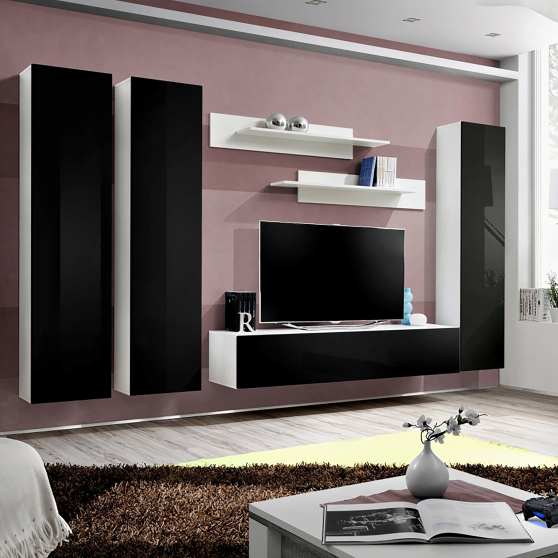 Meblościanka C1 Biały / Czarny Połysk FLY BIAŁY / CZARNY POŁYSK Podstawowe