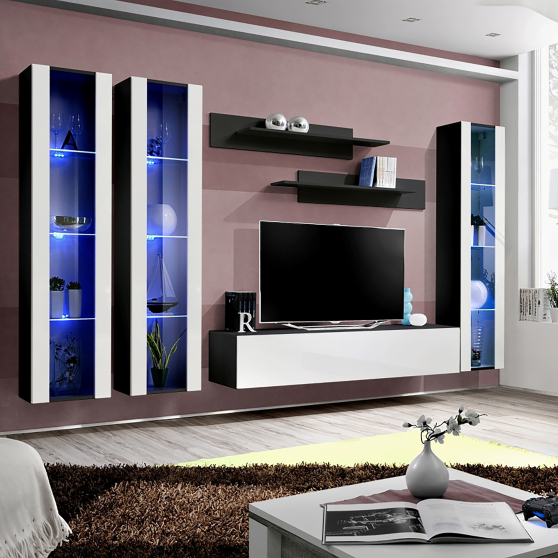 Meblościanka z oświetleniem C2 Czarny / Biały Połysk FLY CZARNY / BIAŁY POŁYSK Podstawowe