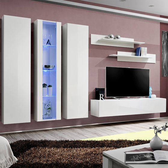 Meblościanka z oświetleniem C4 Biały / Biały Połysk FLY BIAŁY / BIAŁY POŁYSK Podstawowe