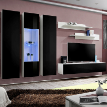 Meblościanka z oświetleniem C5 Biały / Czarny Połysk FLY BIAŁY / CZARNY POŁYSK Podstawowe